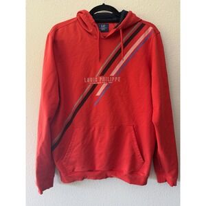 Louis Philippe Men's Hooded Sweatshirt Red Striped Size Medium